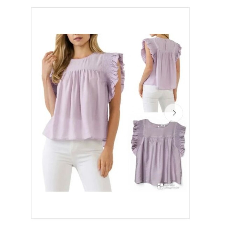 ENGLISH FACTORY Smocked Ruffle Cap Sleeve Blouse Lavender Purple Womens M NWT